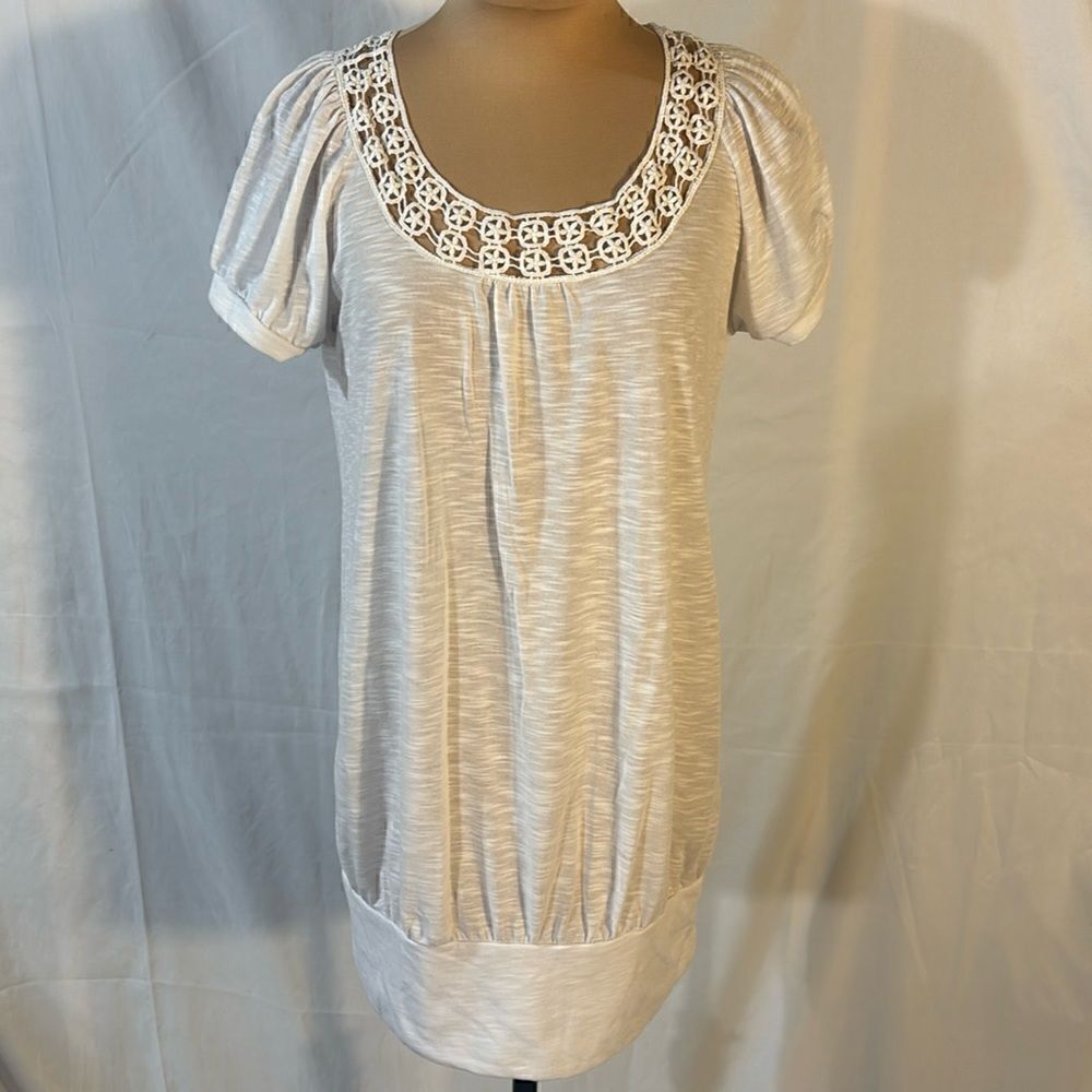 Energize white top with lace neckline size large